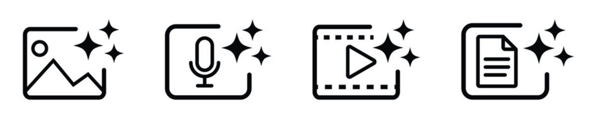 Poster - ai generate button set. create media file image, video, audio, text with artificial intelligence. ai