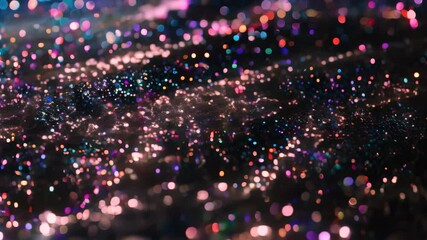 Poster - Close-up of a glittery surface with blue and pink reflective particles, Sparkly, glittery surface with reflective particles