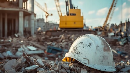 Wall Mural - Construction Safety Helmet on Rubble Pile.