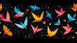 © sharafmaksumov - Wallpaper Featuring Colorful Origami Cranes And Butterflies Against A Deep Black Background, Enhancing The Vibrancy Of The Paper Art