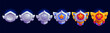 © Vector Tradition - Military game level badge, rank rate medal progression for video game UI or app development projects. Cartoon vector metal silver and golden winged shields convey advancement, success and achievement