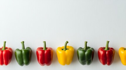 Colorful Arrangement of Bell Peppers on White Background