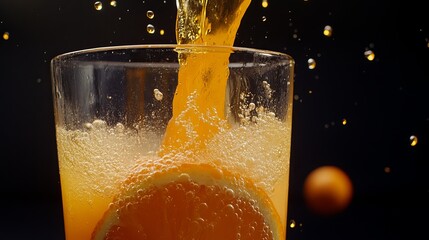 Fresh Orange Juice Being Poured in Glass