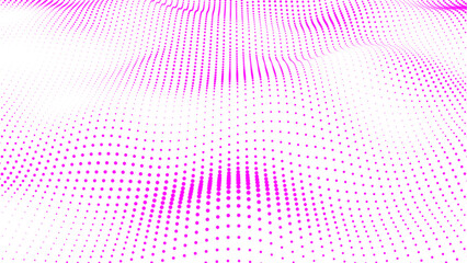 Poster - Abstract white background wave purple dot particles form. Technology: futuristic digital flow seamless looping. Abstract clean wavy dots motion background