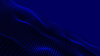 Poster - Technology futuristic digital flow seamless looping. Abstract glowing digital cyber waves made of particles and dots move on a blue background