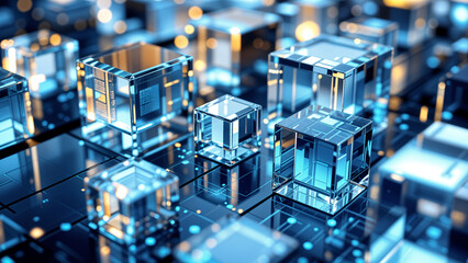 Poster - software building blocks made of crystal glass. Generative AI