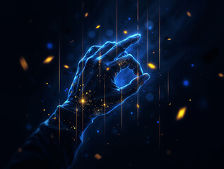 Poster - digital artificial intelligence, hand made of neurons on black background. Generative AI