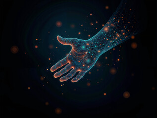 Poster - digital artificial intelligence, hand made of neurons on black background. Generative AI