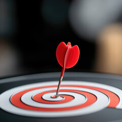 close up of red dart striking center of target, symbolizing precision and focus. vibrant colors create engaging visual that captures essence of aiming for success