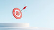 © Jirawatfoto - striking 3D illustration of red and white target with arrow hitting center, symbolizing focus and achievement. This conveys sense of precision and determination