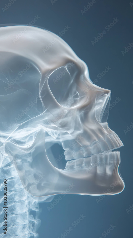 Anatomical x ray of human skull showcasing detailed features and ...