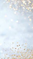 Poster - beautiful abstract background featuring shimmering golden stars against soft, blurred light backdrop. This design evokes sense of wonder and elegance, perfect for various creative projects