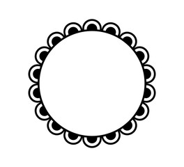 Poster - scalloped edge circle frame. simple round scalloped border. fabric lace pattern frame. repeat cute v