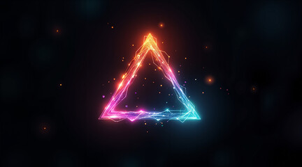Poster - abstract holographic shape, glowing frame on black background. Generative AI
