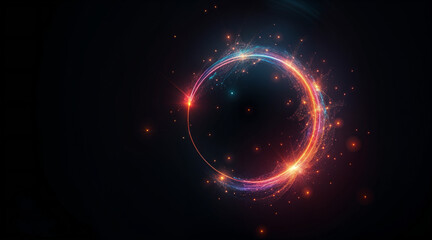 Poster - abstract holographic shape, glowing frame on black background. Generative AI
