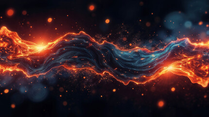 Poster - abstract background of lava and stones, holographic form on black background. Generative AI