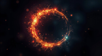 Poster - abstract holographic shape, glowing frame on black background. Generative AI
