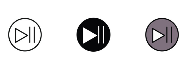 Fototapete - Play pause icon in outline, silhouette and editable colors in unexpandable vector form, set of play pause icon