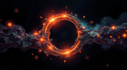 Poster - abstract holographic shape, glowing frame on black background. Generative AI