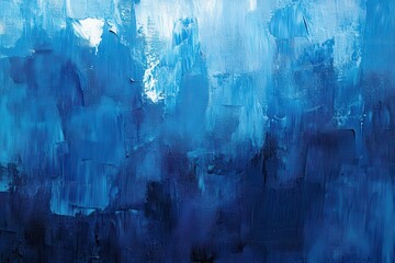 Poster - Abstract blue art design with varied vertical patterns and energetic brush techniques