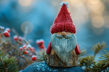 Wall Mural - A gnome figurine sitting on top of a tree stump