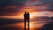 © Alex - A couple embraces on the beach during a stunning sunset, creating a romantic atmosphere with warm colors and calm ocean waves.