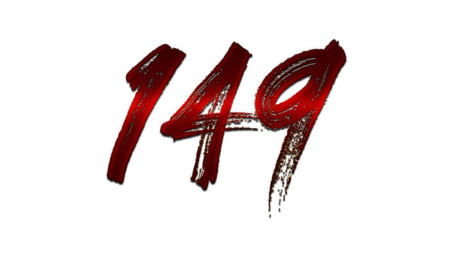 3D blood red number design of 149 on white background.
