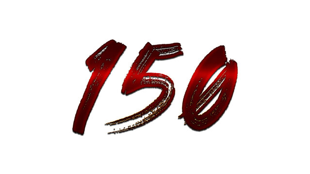 3D blood red number design of 150 on white background.