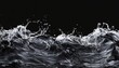 © Wannaeka - Dynamic Black and White Ocean Wave with Layers of Water and Splashes, Dramatic Energy in a White Background.