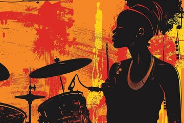 African music, woman silhouette and musical instruments, color poster, flyer templates, jazz music