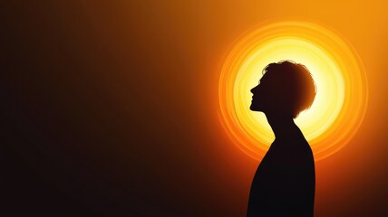 Wall Mural - silhouette of person with vivid sunset background