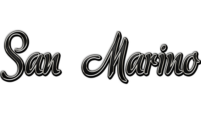 black metal 3d design of Country name San Marino on white background.