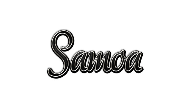 black metal 3d design of Country name Samoa on white background.