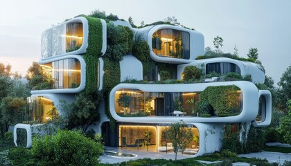 Canvas Print - Modern, eco-friendly building with green walls and a unique design.