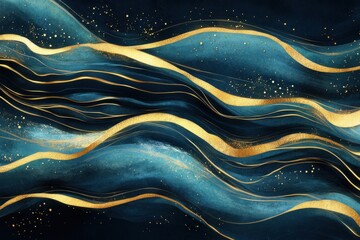Poster - Abstract seaside wave. Graceful drifting golden lines. High-end design elegance
