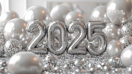 Fototapete - White background with 3d number 2025 on a white balloon