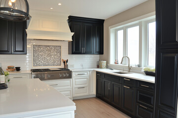 modern kitchen interior with Clean and spacious design white and black