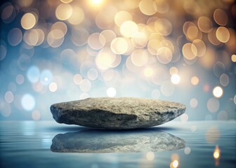 Sticker - Floating Rock Platform Isolated on White Background, Low Light Photography, Minimalist Design, Abstract Composition, Natural Elements, Stone Texture, Unique Shapes, Artistic Display, Conceptual Art