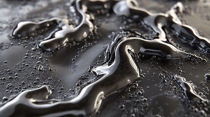 2410_149.detailed view of water beading on smooth black surface, organic droplet shapes, microcosmic landscape, interplay of light and liquid, textural contrast