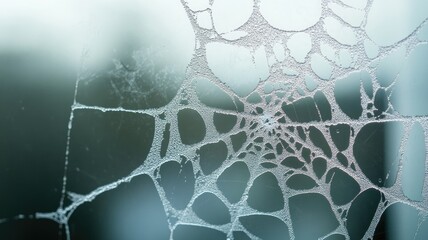 Close-up of intricate spiderweb with dew droplets