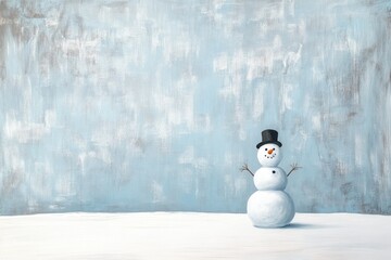 Wall Mural - A Simple Snowman Standing on a White Surface Against a Light Blue Background