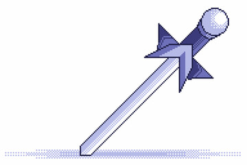 Poster - Blue Metal High Ribbon Sword, Pixel Art Styled Illustration