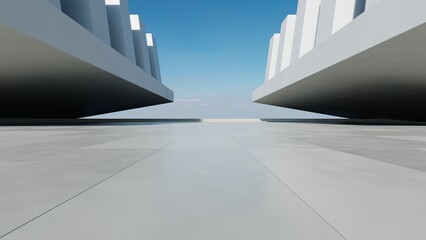 Leinwandbilder - 3d render of abstract white concrete modern architecture with empty cement floor, minimal exterior, car presentation background