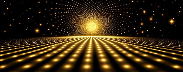 Poster - Abstract Golden Lights Grid Futuristic Technology Background Network Connection