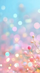 Wall Mural - branch with soft pink and white spherical ornaments against a pastel bokeh background. abstract and 
