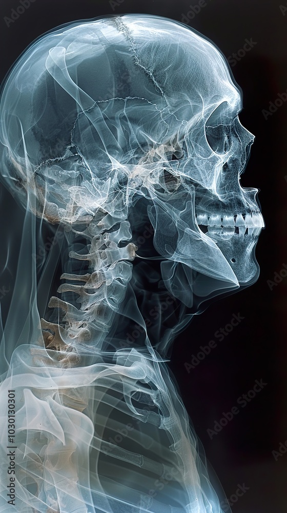 Human Skeleton X-ray: Anatomy of the Skull and Spine Stock Illustration ...