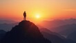 © Leksa - Silhouette of a man standing on a mountain peak during a vibrant sunset