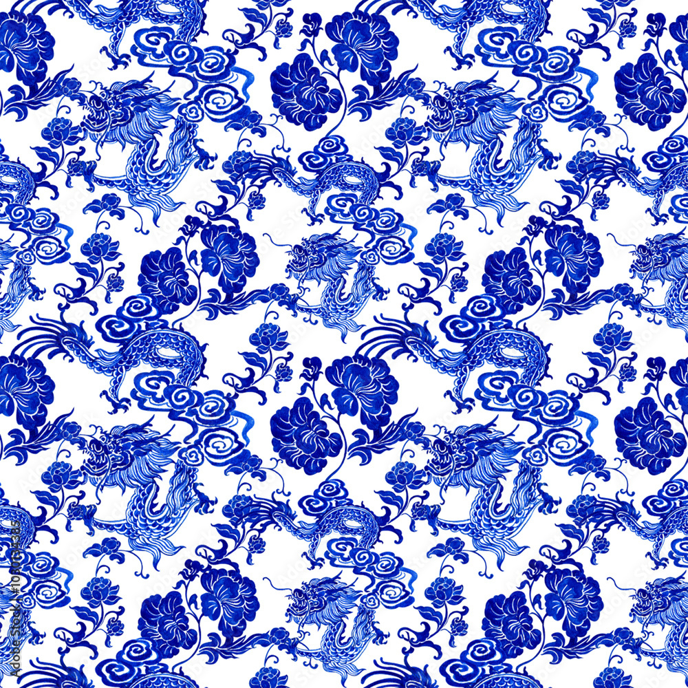 Chinese Pot Patterns classic chinese porcelain motifs, hand-drawn watercolor painting ...