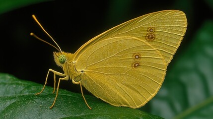 yellow butterfly with black spots on green leaf