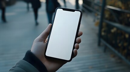 Hand holding smartphone mockup of blank screen. Take your screen to put on advertising